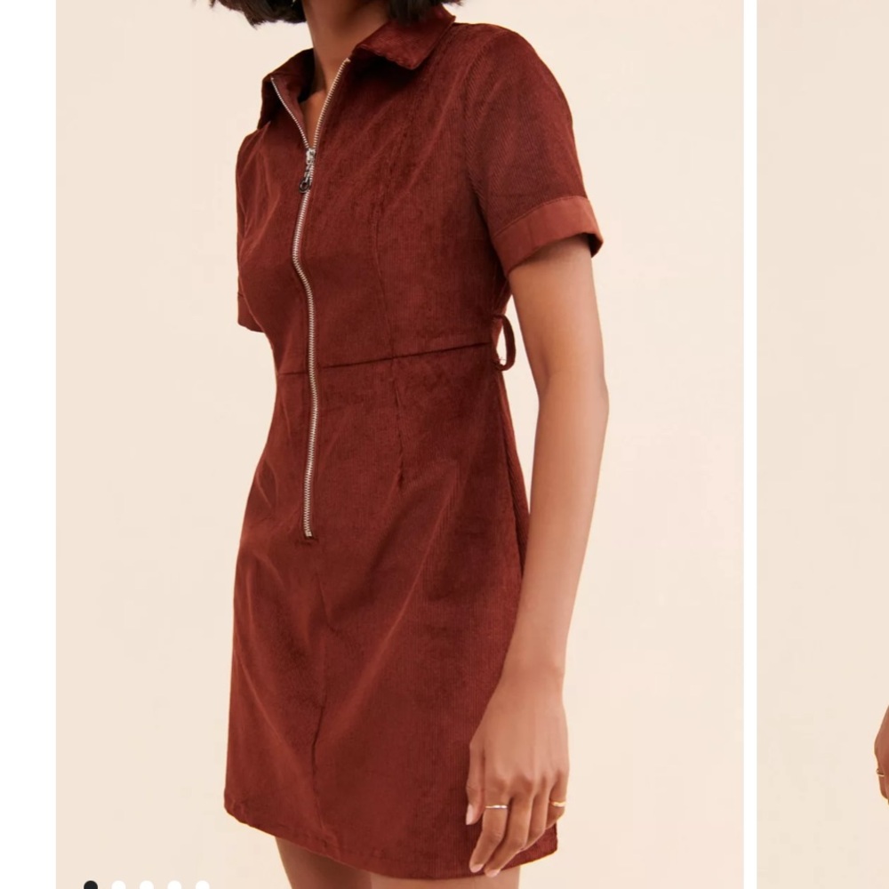 Corduroy Zip Up Belted Mini Dress XS 4